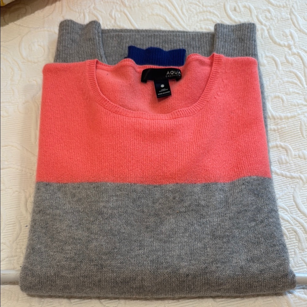 Cashmere Aqua Coral and Gray Sweater